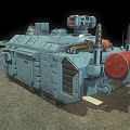 Blue Military Armored Vehicle With Multiple Cannons And Top Mounted Equipment