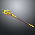Enchanted Yellow Magic Staff With Brown Handle And Blue Star Decorations