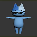 Blue And White Cartoon Cat Character With Pixelated Glasses And Arms Outstretched