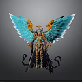 Woman With Blue Wings And Ornate Orange Gold Outfit Standing Majestically