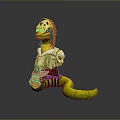 Skeleton Head Character With Green Snake Like Creature Body Decorated Cape And Patterned Clothing Design
