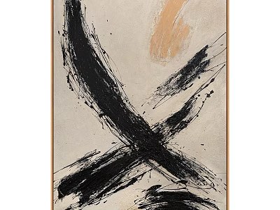 Abstract Painting With Dynamic Crossing Black Brushstrokes And Warm Orange Hue 3d model