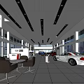 Modern Car Dealership Showroom With Display Cars Reception Area And Brand Signage
