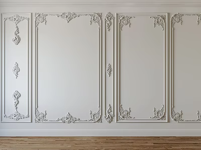 White Wainscoting With Decorative Lines And Wooden Flooring Interior Design 3d model