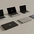 Modern Laptops Collection Open Closed with Black Silver Finishes 3d model