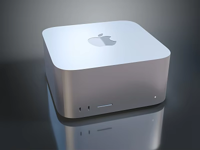 Apple Desktop Computer With Sleek Silver Design And Multiple Ports On Reflective Surface 3d model