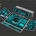 Advanced Control Panel With Multiple Electronic Screens Blue Interface Earth Graphic And Data Charts