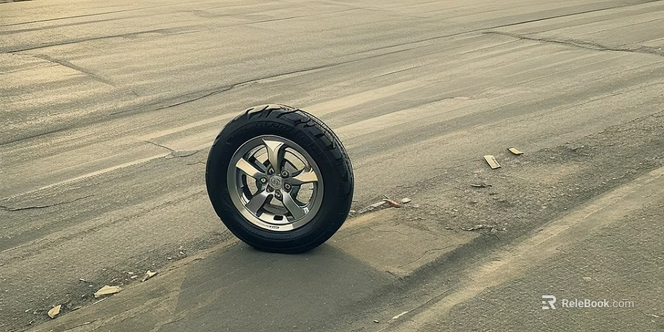 Motorcycle Tire With Silver Rim And Black Tread On Empty Asphalt Ground 3d model 