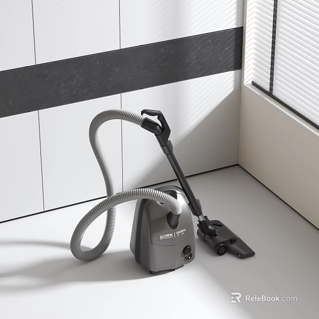 Sleek Gray Vacuum Cleaner With Flexible Hose And Nozzle For Efficient Home Cleaning 3d model 
