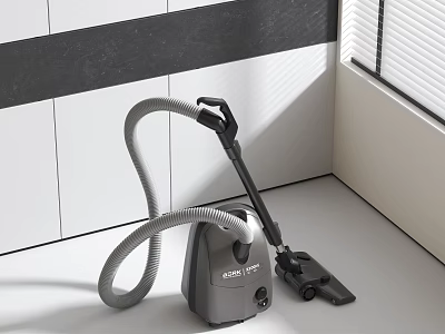 Sleek Gray Vacuum Cleaner With Flexible Hose And Nozzle For Efficient Home Cleaning 3d model
