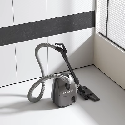 Sleek Gray Vacuum Cleaner With Flexible Hose And Nozzle For Efficient Home Cleaning 3d model