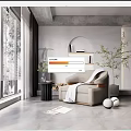 Modern Single Sofa With Cozy Blanket Near Window And Green Plant In Room