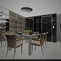 Modern Open Living Dining Room Interior With White Sofas Black Coffee Table TV And Chandelier