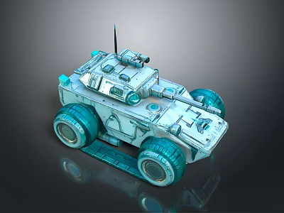 Detailed Armored Vehicle Model With Large Wheels Antenna And Weapon Turret 3d model