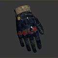 Dark Blue Glove with Red Moon and Star Patterns Beige Knitted Cuff and Yellow Button