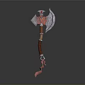 Medieval Battle Axe Weapon with Sharp Metal Blade and Wooden Handle Design