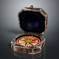 Decorative Ornament Set Featuring Open Vintage Box with Intricate Compass Design 3d model