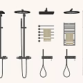 Modern Black Bathroom Ensemble With Shower Heads Handheld Showers Towel Racks And Shelves