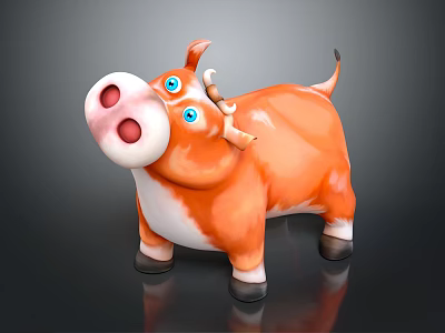 Orange Cartoon Cow Figurine With Blue Eyes Pink Nose And Cute Design 3d model