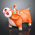 Orange Cartoon Cow Figurine With Blue Eyes Pink Nose And Cute Design