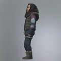 Game Movie Character Wearing Striped Hoodie Puffer Vest And Scarf With Jeans Boots