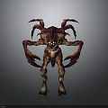 Fierce Multi Limbed Monster Character With Red Yellow Exoskeleton And Spiked Appendages 3d model