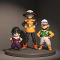 Three Anime Character Dolls In Colorful Outfits Standing On Round Display Platform