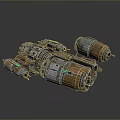 Futuristic Sci Fi Spacecraft 3D Model With Mechanical Engines And Green Lights