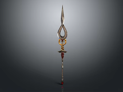 Ornate Decorative Weapon Featuring Sharp Tip Golden Accents And Red Gemstone 3d model