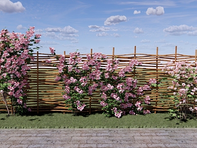 Garden vine flower plant rose bush bamboo fence model