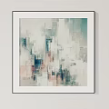 Four Abstract Paintings In White Frames On Wall With Modern Art Style