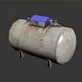 Silver Cylindrical Industrial Storage Tank With Blue Control Unit And Metal Legs