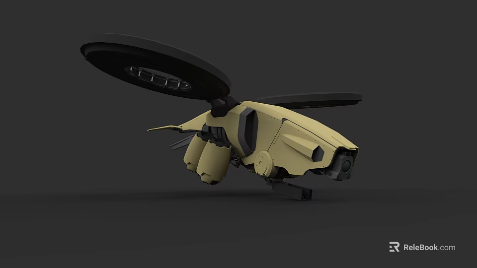 3D Model Military Weapon With Beige Black Rotor And Mechanical Aerial Combat Design 3d model 