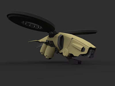 3D Model Military Weapon With Beige Black Rotor And Mechanical Aerial Combat Design 3d model