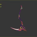 Ornate Decorative Weapon With Blue Orange Metallic Luster Curved Structure And Shiny Reflection