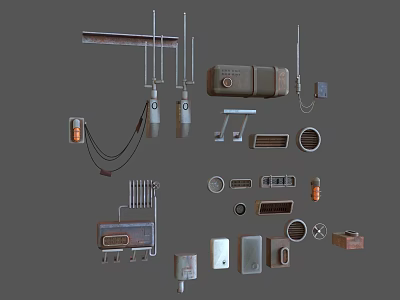 Industrial Mechanical Parts Collection With Pipes Valves Metal Structures And Connectors 3d model