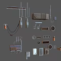 Industrial Mechanical Parts Collection With Pipes Valves Metal Structures And Connectors