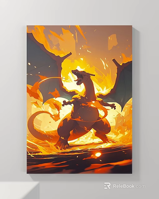 Vibrant Fierce Dragon Animal Painting With Spread Wings And Flaming Surroundings 3d model 