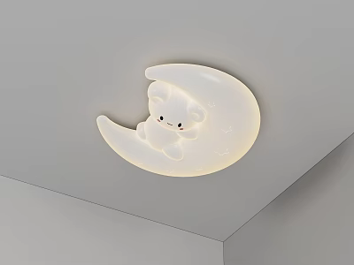 Illuminated Crescent Moon Shaped Ceiling Light With Little Bear On Gray Ceiling 3d model
