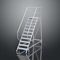 White Wheeled Metal Ladder With Handrail Steps On Smooth Black Floor Reflection