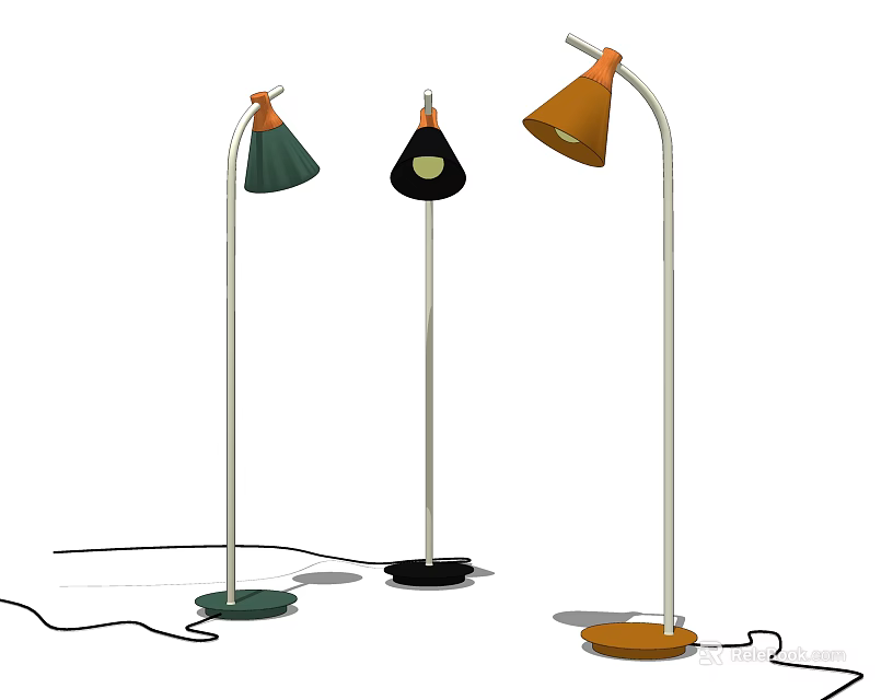 Modern Floor Lamps With Colorful Shades And Diverse Base Colors For Home Decor 3d model 
