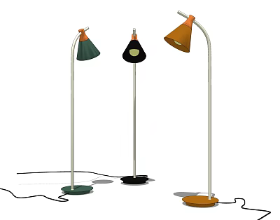 Modern Floor Lamps With Colorful Shades And Diverse Base Colors For Home Decor 3d model