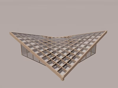 Wooden Pergola Structure with Triangular Lattice Roof and Glass Panels 3d model