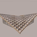 Wooden Pergola Structure with Triangular Lattice Roof and Glass Panels