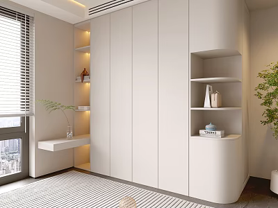 Modern White Wardrobe Interior Design With Open Shelves And Built In Lighting 3d model