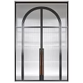 Modern Double Doors Design With Glass Panels Metal Frames And Ribbed Glass For Interior