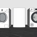 Three Modern White Washing Machines With Sleek Design And Digital Control Panels