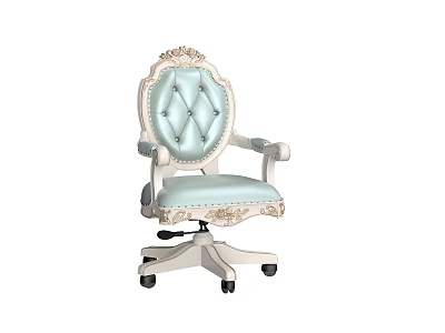 Light Blue Carved Office Chair With Tufted Padded Seat And Swivel Wheeled Base 3d model