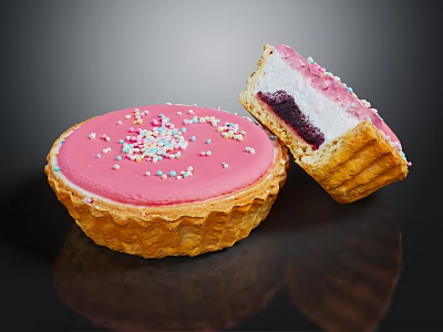 Pink Frosted Tart With Colorful Sprinkles Purple Filling White Cream And Crunchy Shell 3d model
