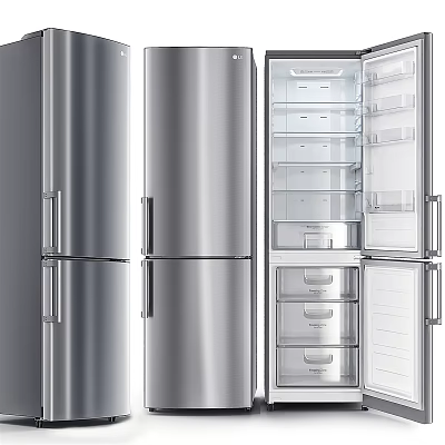 Stainless Steel Double Door Refrigerator Freezer With Open Door And Interior Compartments 3d model